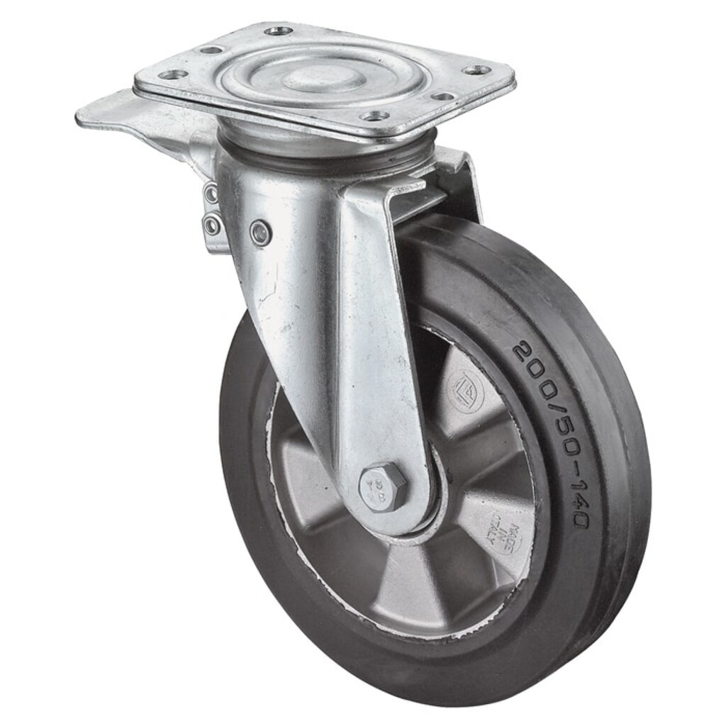 BS ROLLEN Schwerlast-Lenkrolle, Totalfesteller Gummi, Rad-Ø 200 mm Tragfähigkeit 450 kg, 135 mm 110 mm Produktabbildung: BS ROLLEN Schwerlast-Lenkrolle, Totalfesteller Gummi, Rad-Ø 200 mm Tragfähigkeit 450 kg, 135 mm 110 mm