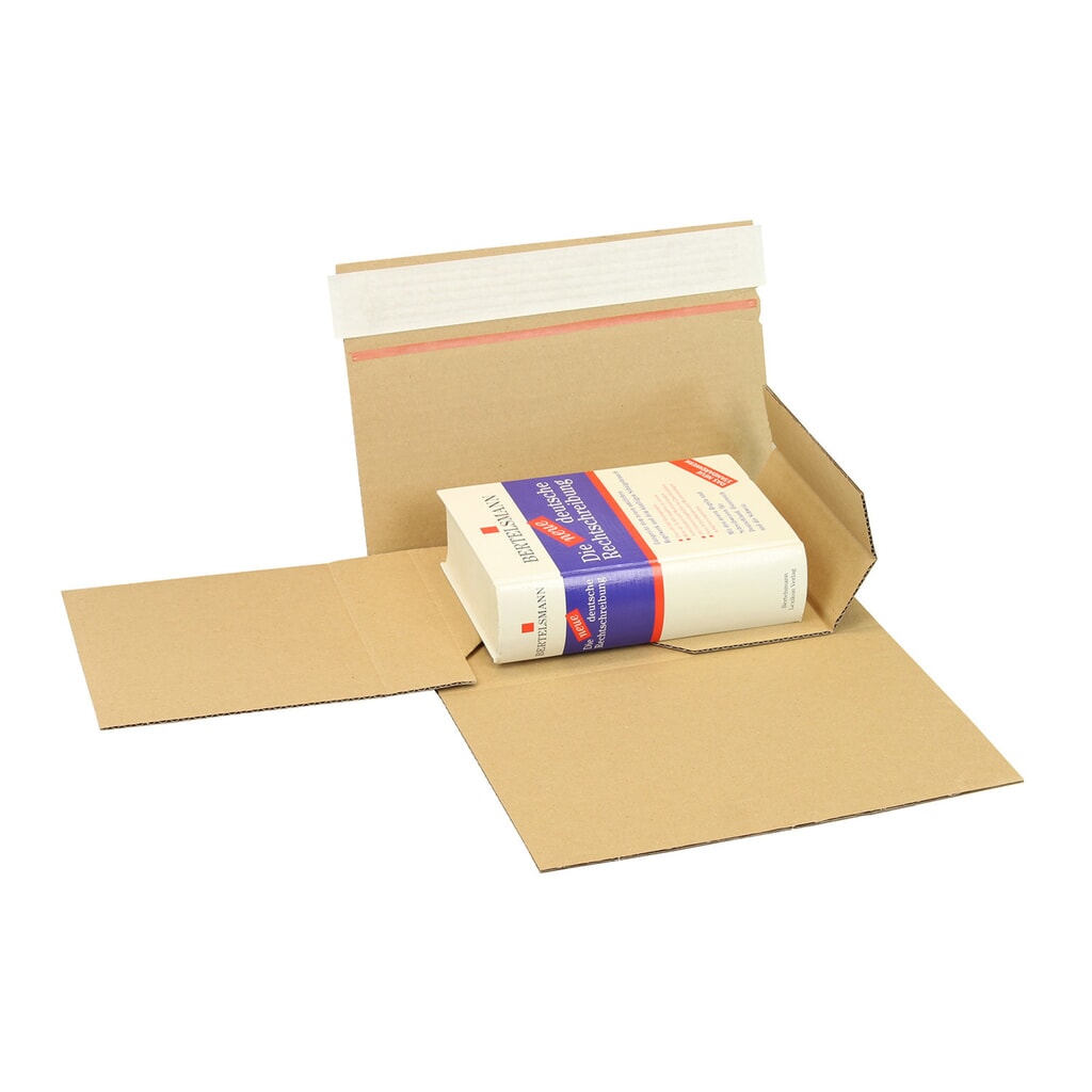 Buchverpackung Drehfix, 220 x 160 x 10 - 50mm, braun, mit Selbstklebeverschluss Produktabbildung: Buchverpackung Drehfix, 220 x 160 x 10 - 50mm, braun, mit Selbstklebeverschluss
