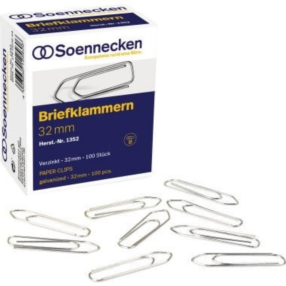Produktabbildung: Soennecken Briefklammer 1352 32mm verzinkt 100 St./Pack.