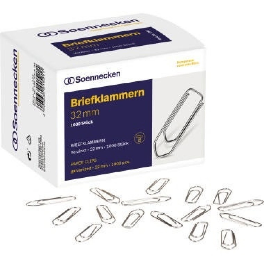 Produktabbildung: Soennecken Briefklammer 1353 32mm verzinkt 1.000 St./Pack.