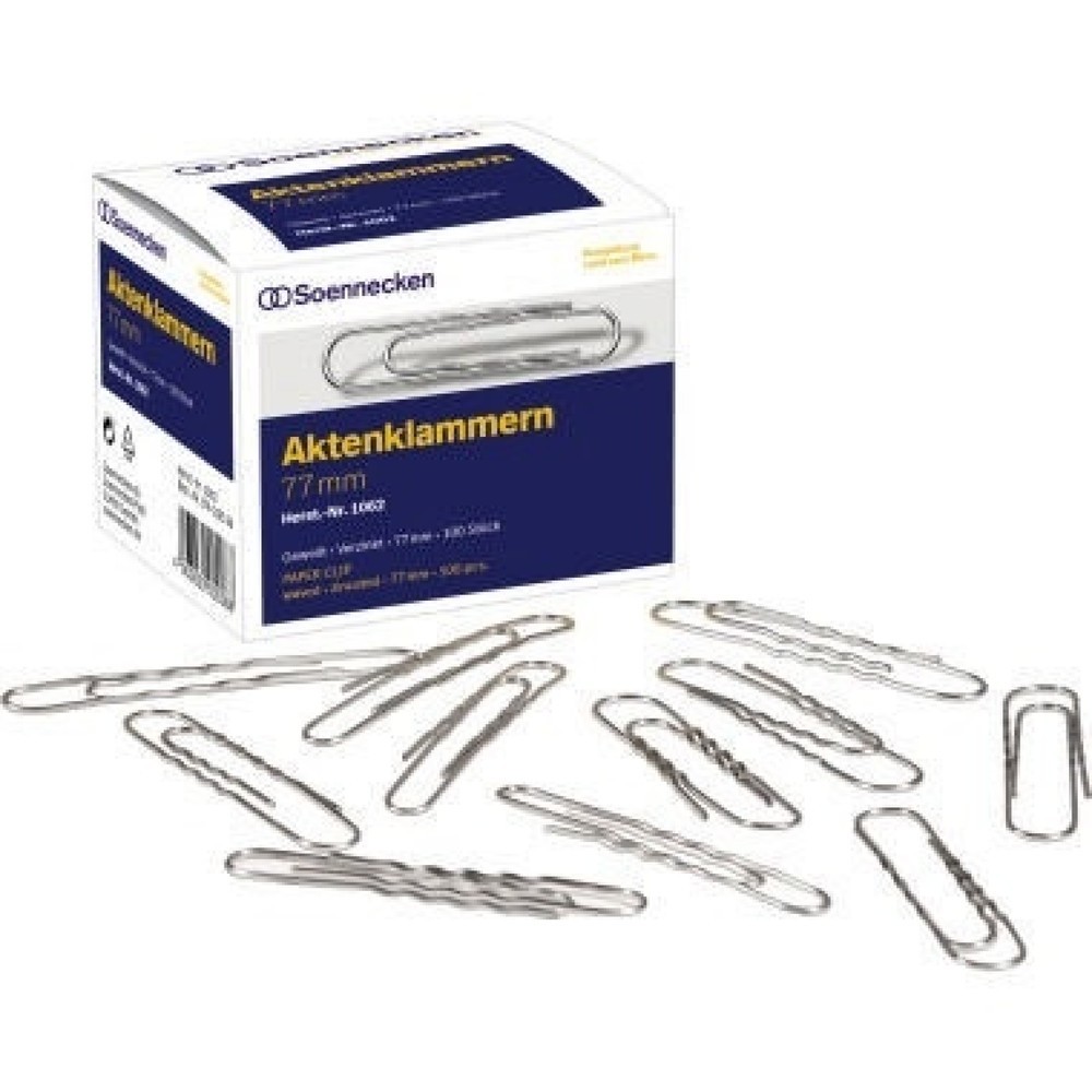 Produktabbildung: Soennecken Aktenklammer 1062 77mm gewellt verzinkt 100 St./Pack.