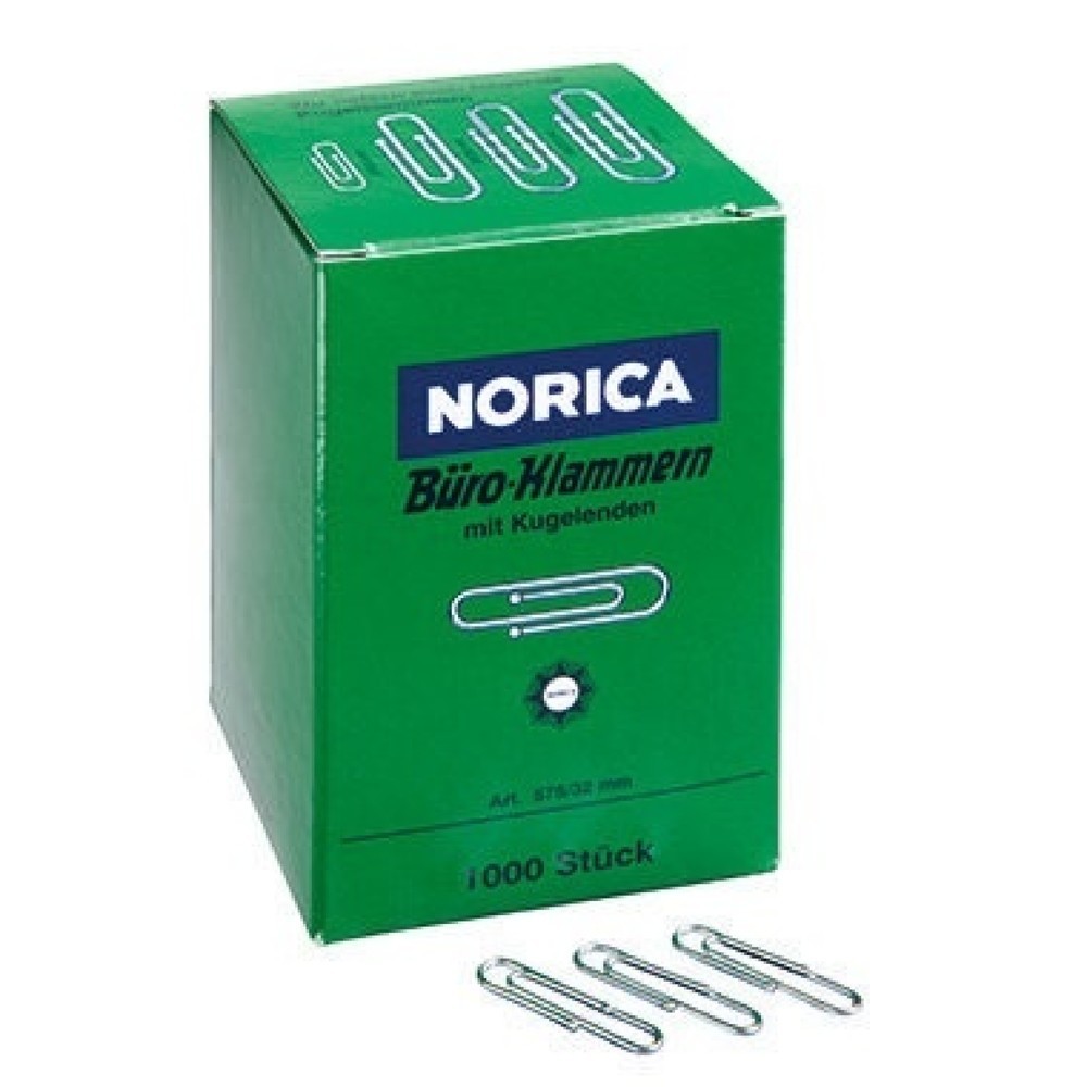 Produktabbildung: NORICA Büroklammer 2220 32mm Metall glanzverzinkt 1.000 St./Pack.