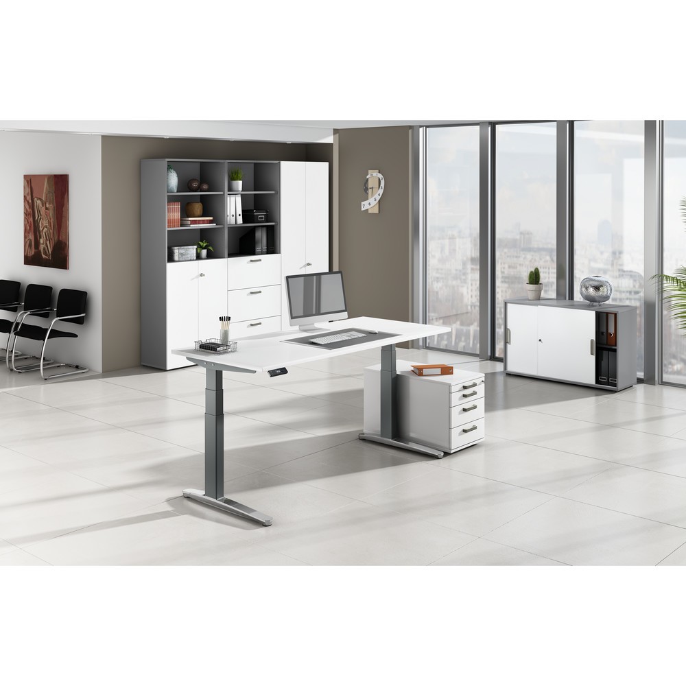 N° de l'image du produit 6 : Bureau Hammerbacher à hauteur réglable électriquement, avec interrupteur à mémoire, pied en C, l x P 1 600 x 800 mm, gris