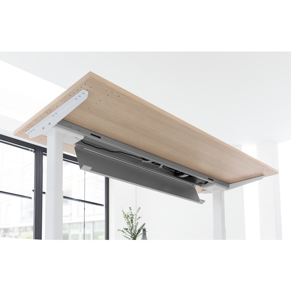 N° de l'image du produit 3 : Bureau Hammerbacher à hauteur réglable électriquement, avec interrupteur à mémoire, pied en C, l x P 1 600 x 800 mm, gris