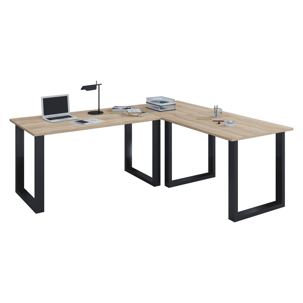 Illustration du produit: Bureau d'angle Lona, plateaux de table LxP 1 400 x 800 et 800 x 800 mm, plaque d'angle LxP 800 x 800 mm, pieds en U, chêne Sonoma/noir