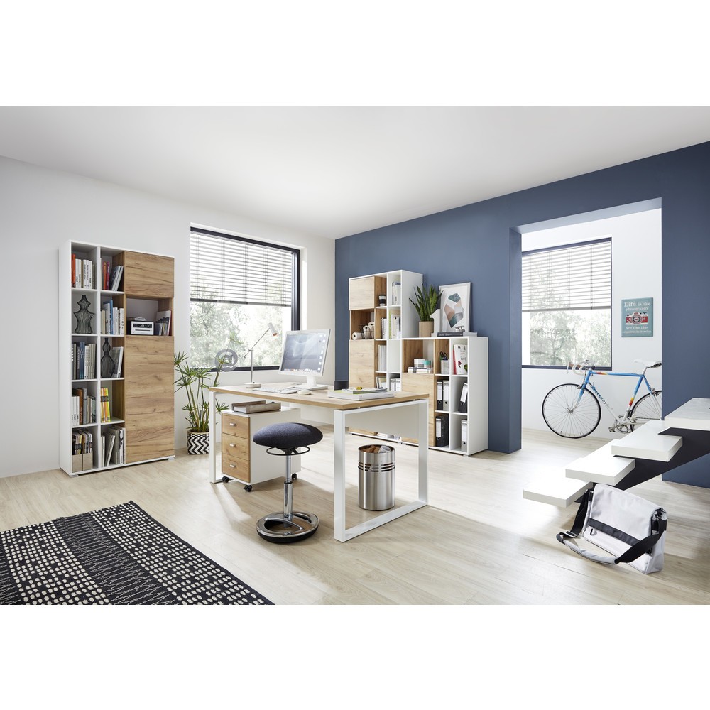 N° de l'image du produit 2 : Bureau LIONI, avec patins métalliques, 1 170 x 1 200 mm, blanc/noir chêne de Navarre.
