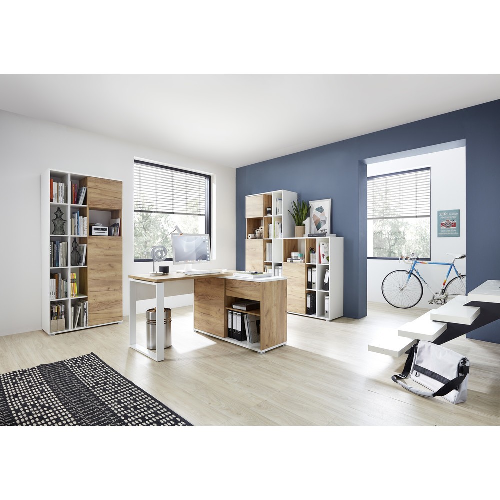 N° de l'image du produit 3 : Bureau LIONI, avec patins métalliques, 1 170 x 1 200 mm, blanc/noir chêne de Navarre.