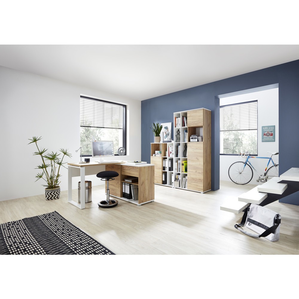 N° de l'image du produit 4 : Bureau LIONI, avec patins métalliques, 1 170 x 1 200 mm, blanc/noir chêne de Navarre.