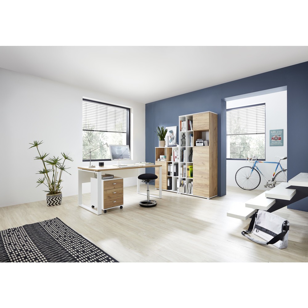 N° de l'image du produit 5 : Bureau LIONI, avec patins métalliques, 1 170 x 1 200 mm, blanc/noir chêne de Navarre.