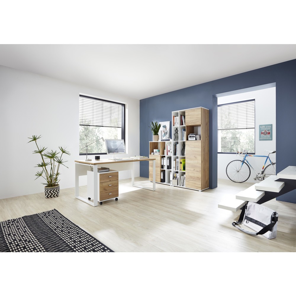 N° de l'image du produit 6 : Bureau LIONI, avec patins métalliques, 1 170 x 1 200 mm, blanc/noir chêne de Navarre.