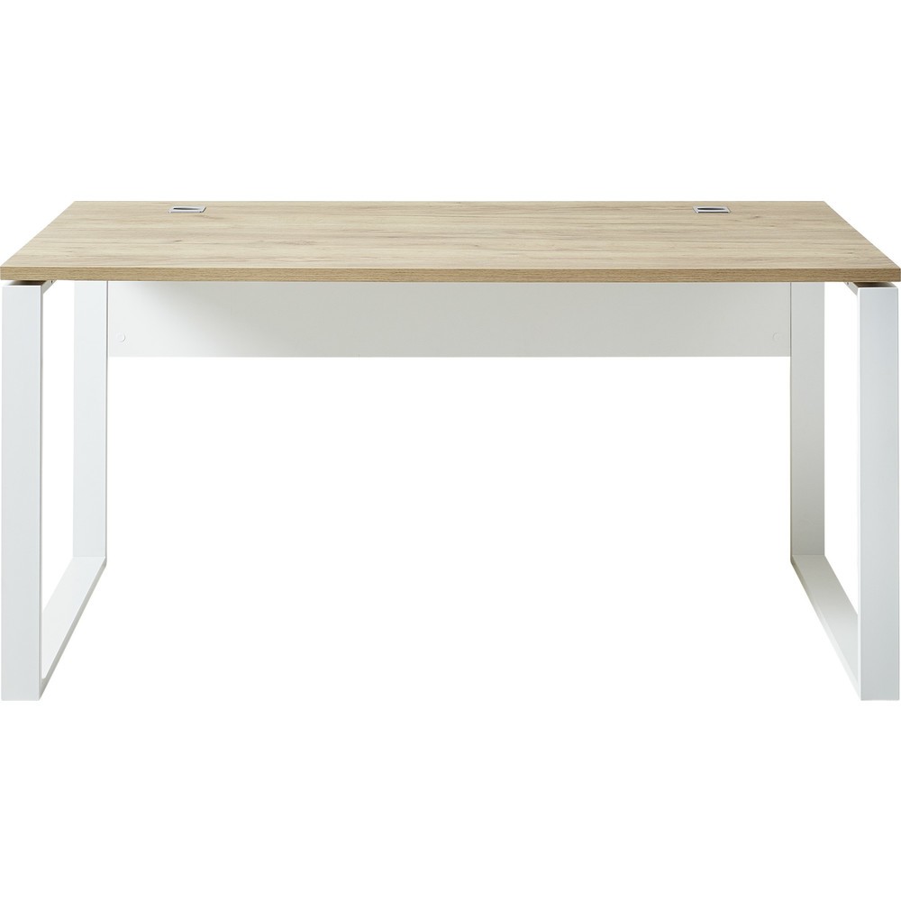 N° de l'image du produit 9 : Bureau LIONI, avec patins métalliques, 1 170 x 1 200 mm, blanc/noir chêne de Navarre.