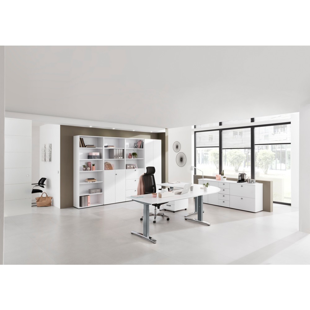 N° de l'image du produit 6 : Bureau Hammerbacher réglable en hauteur manuellement, pied en C, L x P 1 600 x 800 mm, blanc