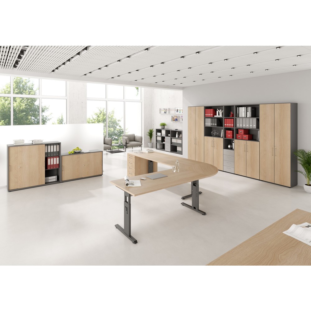 N° de l'image du produit 2 : Bureau Hammerbacher Solid, réglable manuellement en hauteur, pied en C, L x P 1 600 x 800 mm, gris