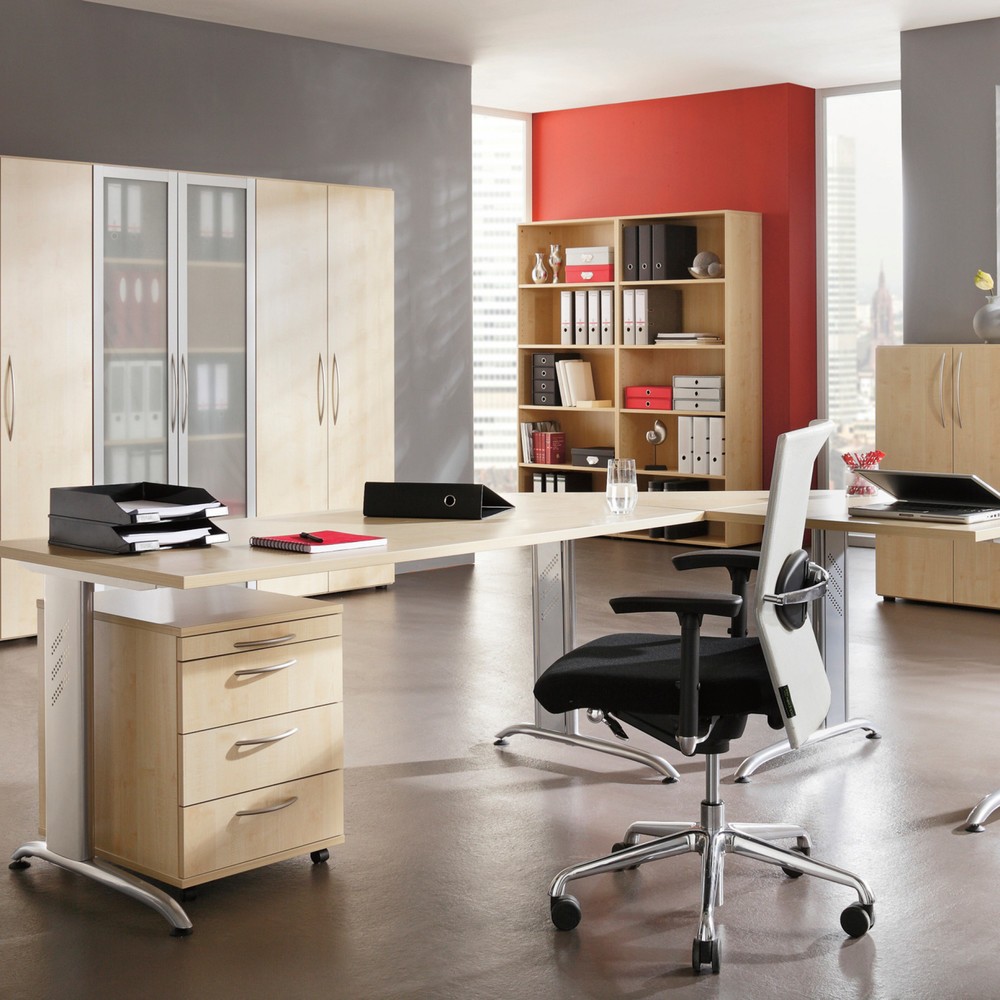 Product afbeelding: Hammerbacher handmatig in hoogte verstelbaar bureau akzent, 90° gekanteld, 4-poots frame, BxD 2.000 x 1.200 mm, esdoorn