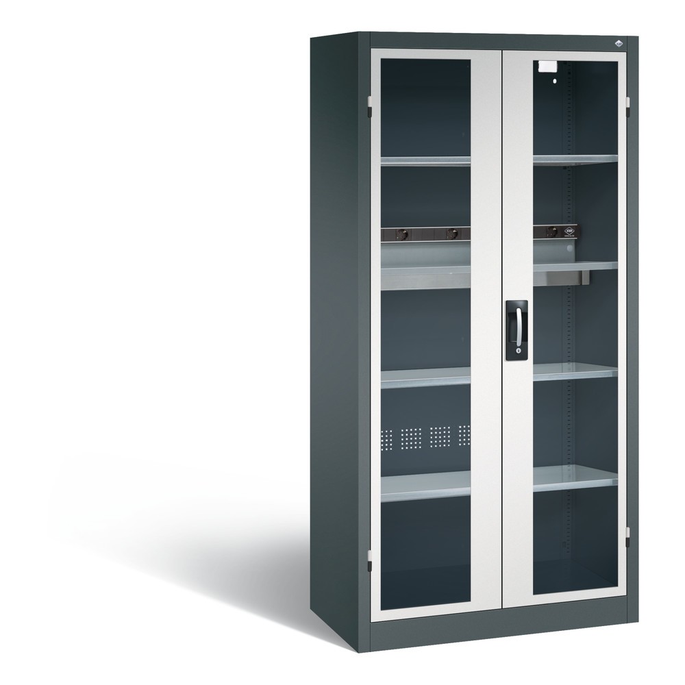 Produktabbildung Nr. 1: C+P Akku-Ladeschrank Serie 89, 1 Elektro-Einlegeboden, 5-fach-Steckdosenleiste, 3 m Zuleitung, Sichtfenster, anthrazitgrau/lichtgrau