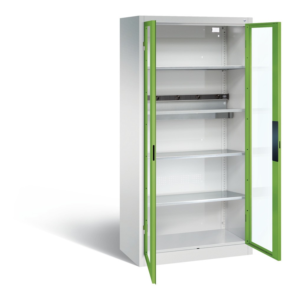 Produktabbildung Nr. 1: C+P Akku-Ladeschrank Serie 89, 1 Elektro-Einlegeboden, 5-fach-Steckdosenleiste, 3 m Zuleitung, Sichtfenster, lichtgrau/viridingrün