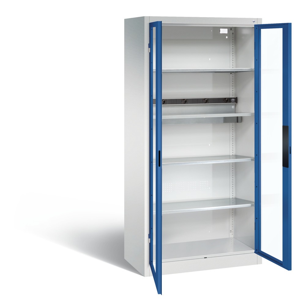 Produktabbildung Nr. 1: C+P Akku-Ladeschrank Serie 89, 1 Elektro-Einlegeboden, 5-fach-Steckdosenleiste, 3 m Zuleitung, Sichtfenster, lichtgrau/enzianblau