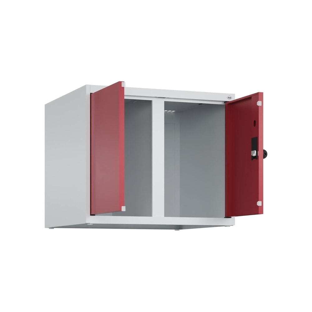 Produktabbildung Nr. 1: C+P Aufsatzschrank für Kleiderspind Serie Classic PLUS, 2 Abteile mit Trennwand, Breite 300 mm, lichtgrau, rubinrot, für Vorhängeschloss