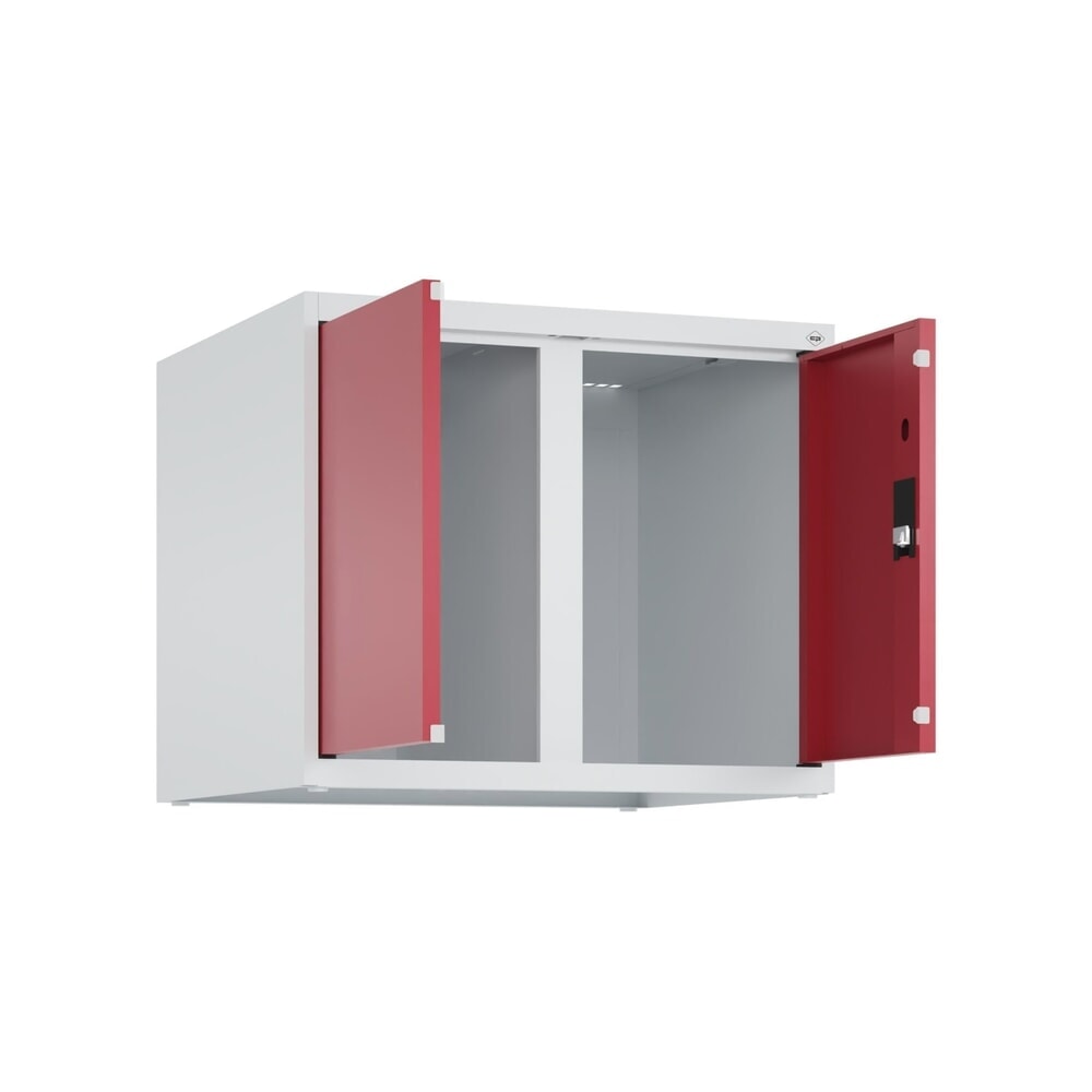 Produktabbildung Nr. 1: C+P Aufsatzschrank für Kleiderspind Serie Classic PLUS, 2 Abteile mit Trennwand, Breite 300 mm, lichtgrau, rubinrot, Zylinderschloss