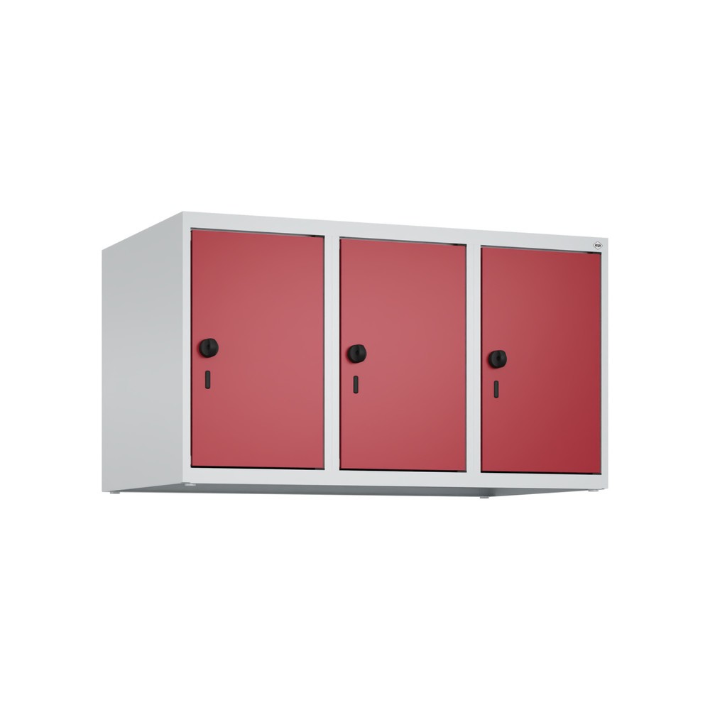 Produktabbildung: C+P Aufsatzschrank für Kleiderspind Serie Classic PLUS, 3 Abteile Breite 300 mm, lichtgrau, rubinrot, für Vorhängeschloss
