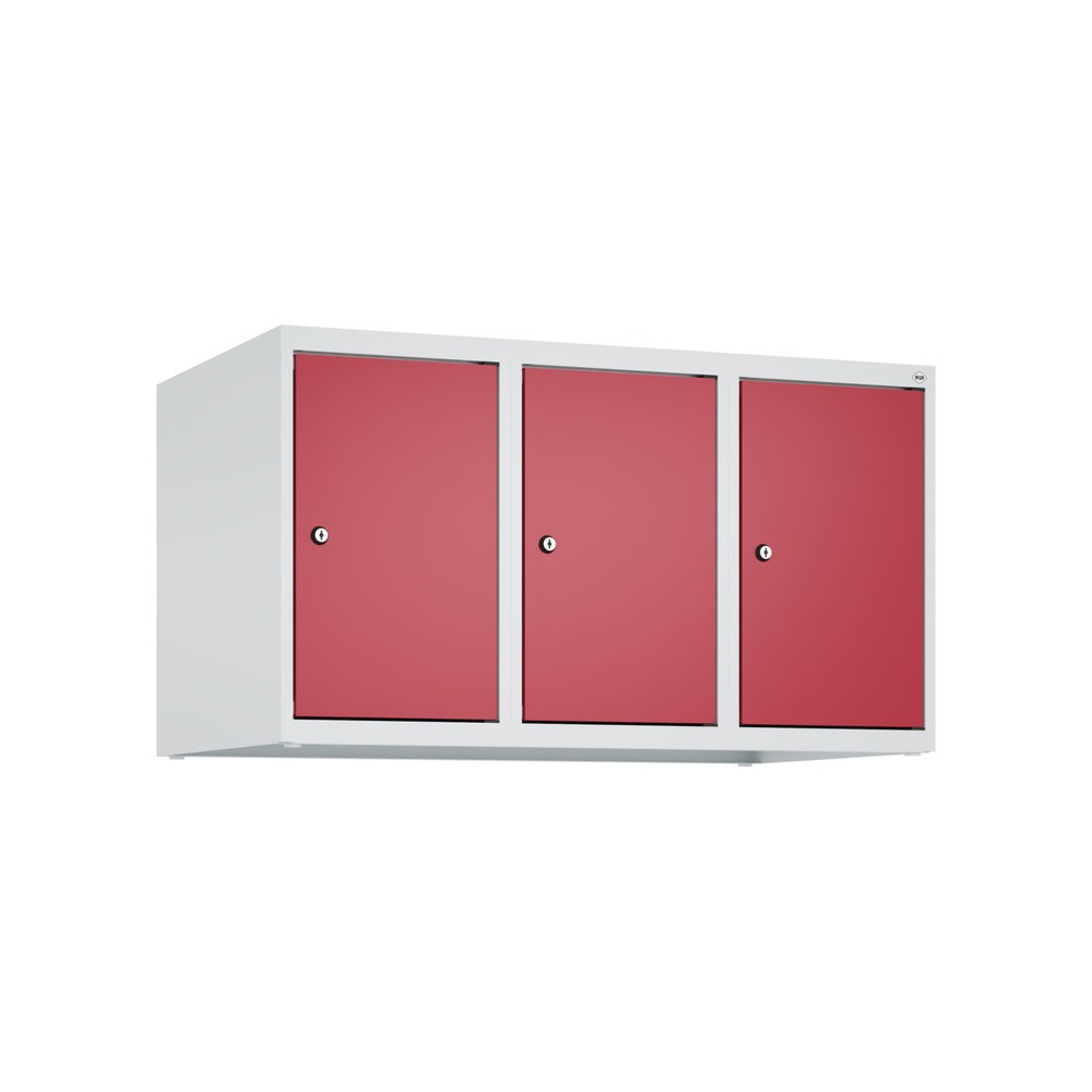 Produktabbildung: C+P Aufsatzschrank für Kleiderspind Serie Classic PLUS, 3 Abteile Breite 300 mm, lichtgrau, rubinrot, Zylinderschloss