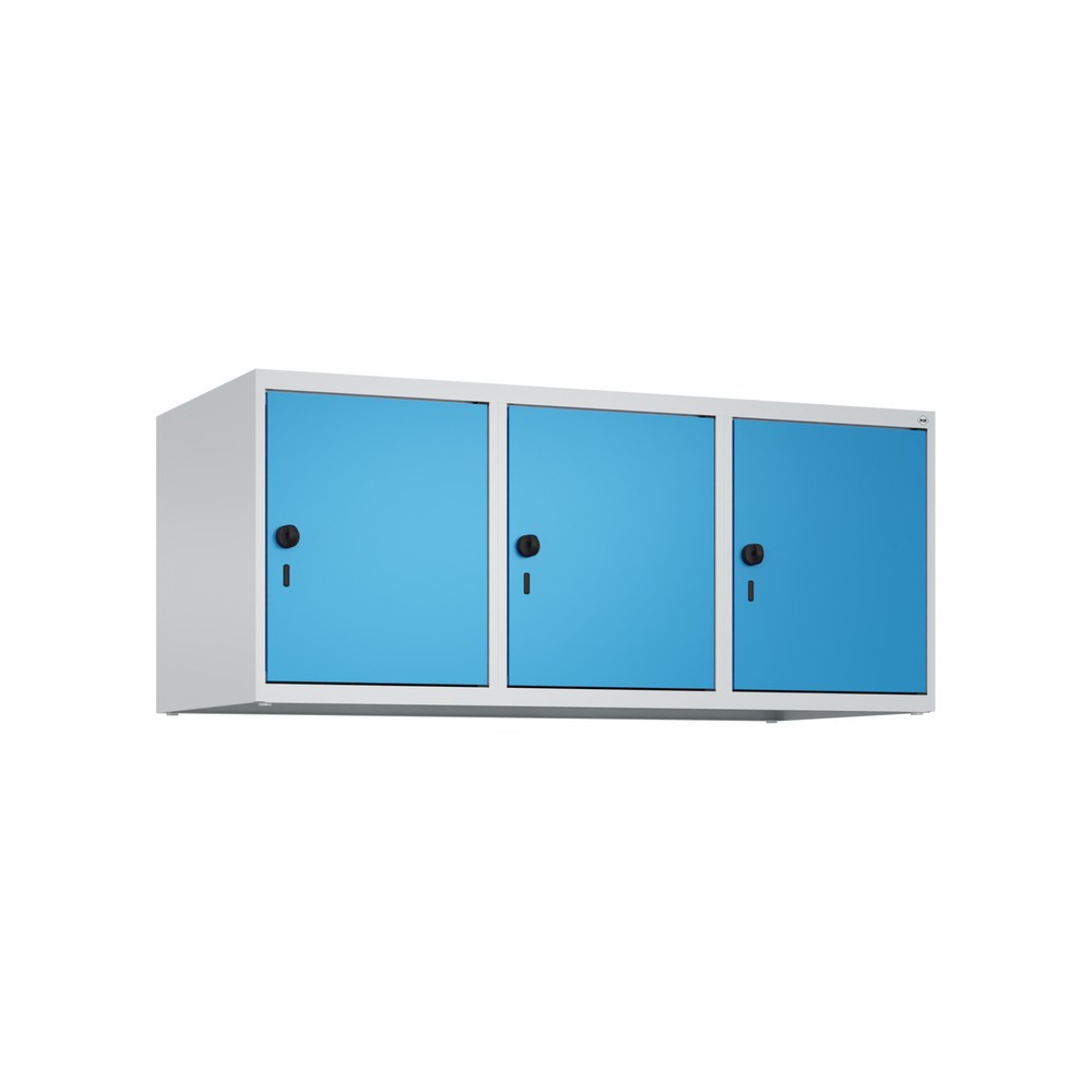 Produktabbildung: C+P Aufsatzschrank für Kleiderspind Serie Classic PLUS, 3 Abteile Breite 400 mm, lichtgrau, lichtblau, für Vorhängeschloss