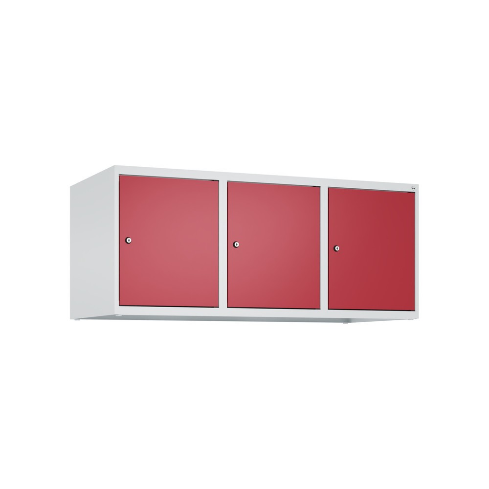Produktabbildung: C+P Aufsatzschrank für Kleiderspind Serie Classic PLUS, 3 Abteile Breite 400 mm, lichtgrau, rubinrot, Zylinderschloss