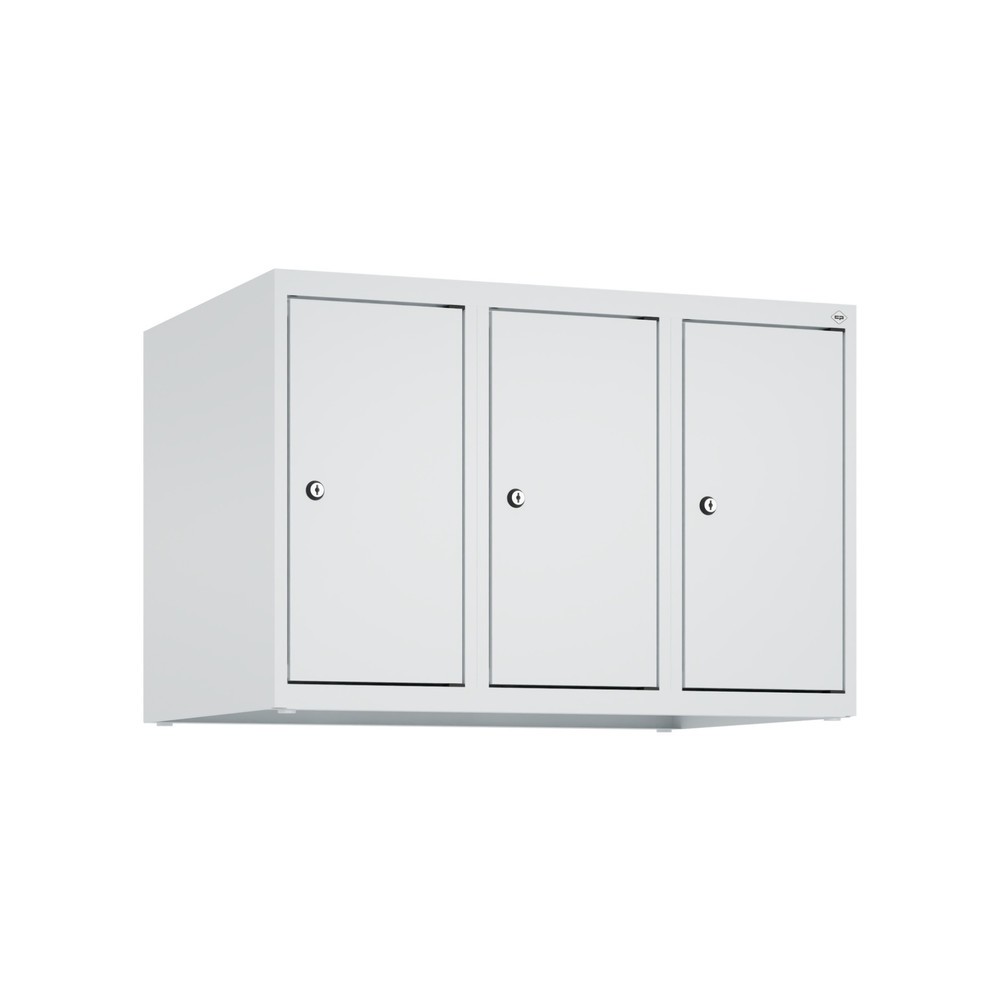 Produktabbildung: C+P Aufsatzschrank für Kleiderspind Serie Classic PLUS, 3 Abteile Breite 250 mm, lichtgrau, lichtgrau, Zylinderschloss