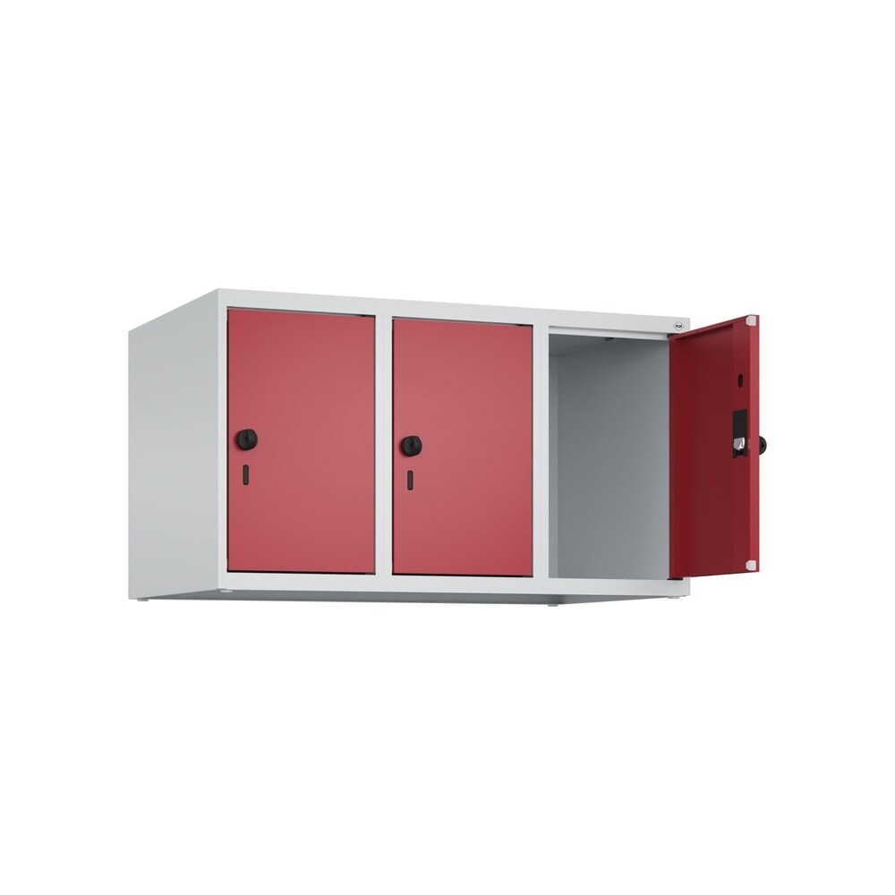 Produktabbildung: C+P Aufsatzschrank für Kleiderspind Serie Classic PLUS, 3 Abteile Breite 300 mm, lichtgrau, rubinrot, für Vorhängeschloss