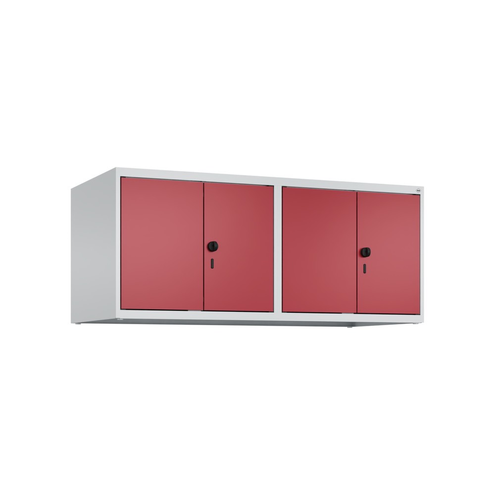 Produktabbildung: C+P Aufsatzschrank für Kleiderspind Serie Classic PLUS, 4 Abteile Breite 300 mm, lichtgrau, rubinrot, für Vorhängeschloss