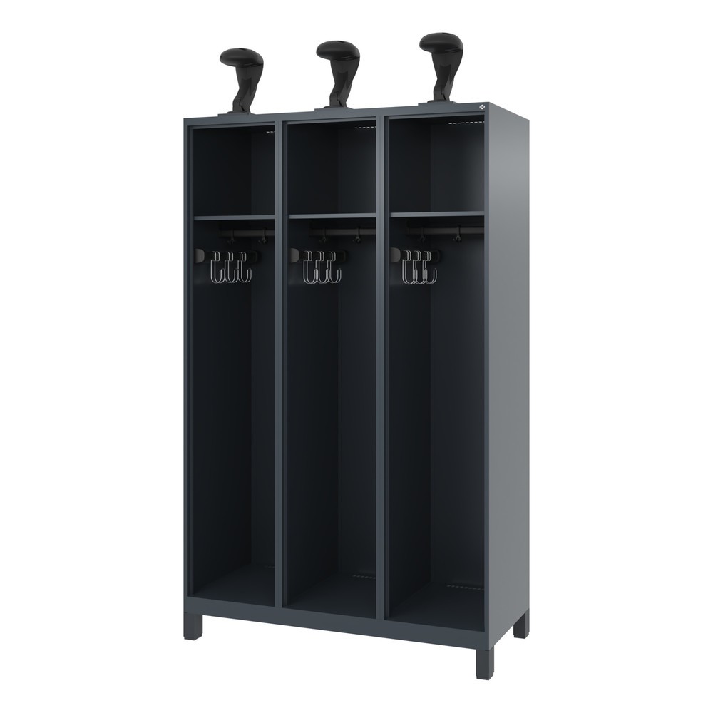 Product afbeelding: C+P brandweerkast EXPERT, voeten, 3 compartimenten, hxbxd 1.850 x 1.200 x 500 mm, antracietgrijs, met helmhouder