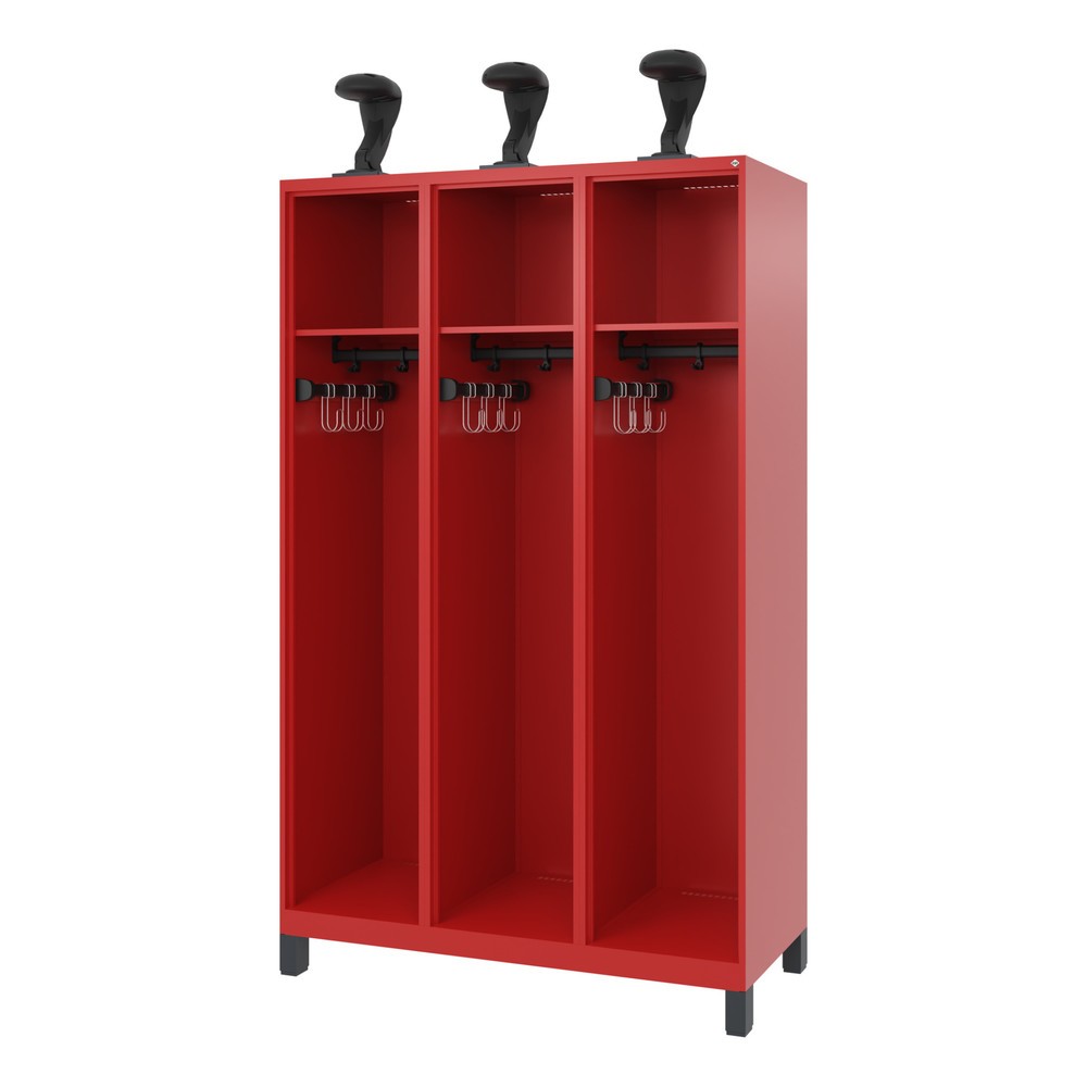 Product afbeelding: C+P brandweerkast EXPERT, voeten, 3 compartimenten, hxbxd 1.850 x 1.200 x 500 mm, vuurrood, met helmhouder