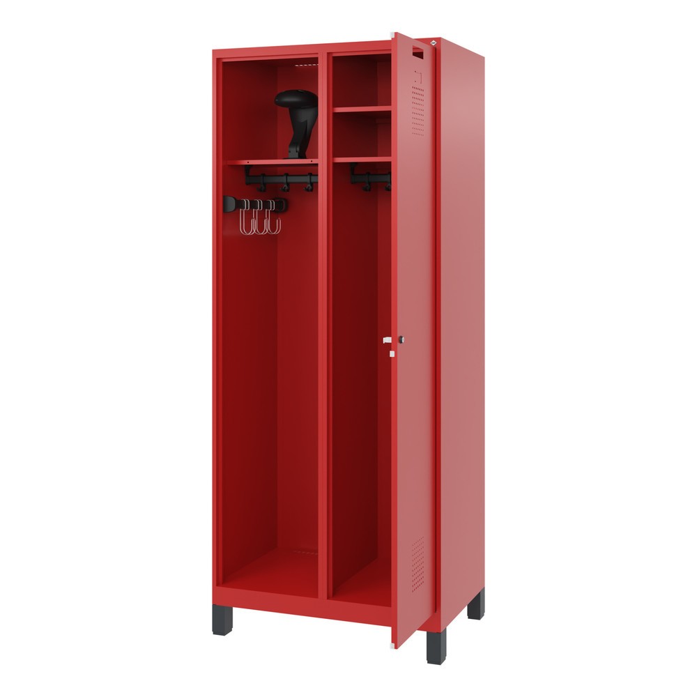 Product afbeelding: C+P brandweerkast KOMBI, voeten, 1 compartiment, hxbxd 1.850 x 800 x 500 mm, vuurrood, met helmhouder