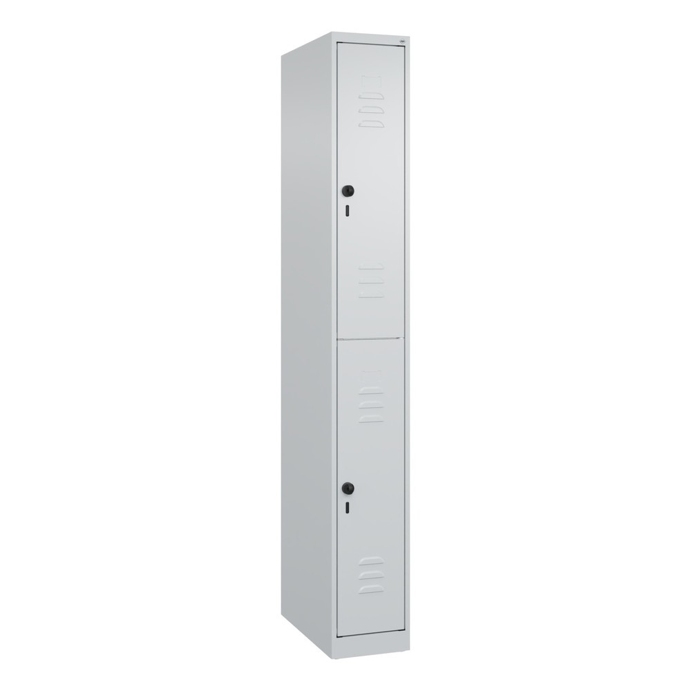 Produktabbildung: C+P Doppelstock-Spind Classic PLUS, 1 Abteil, HxBxT 1.850 x 250 x 500 mm, lichtgrau, lichtgrau, für Vorhängeschloss, 2 Fächer