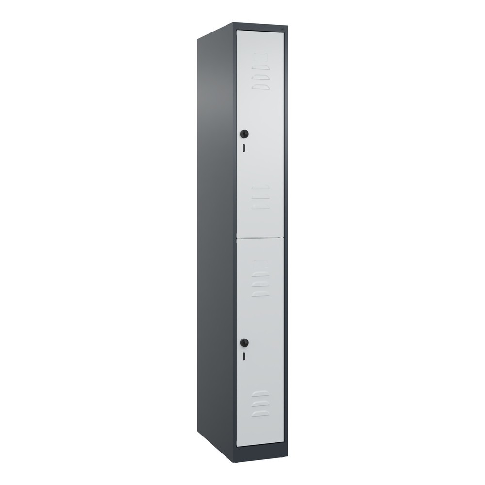 Produktabbildung: C+P Doppelstock-Spind Classic PLUS, 1 Abteil, HxBxT 1.850 x 250 x 500 mm, anthrazitgrau, lichtgrau, für Vorhängeschloss, 2 Fächer
