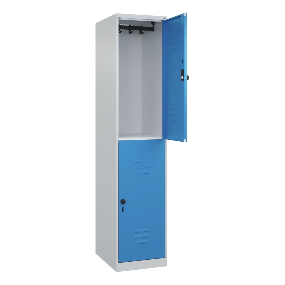 Produktabbildung: C+P Doppelstock-Spind Classic PLUS, 1 Abteil, HxBxT 1.850 x 400 x 500 mm, lichtgrau, lichtblau, für Vorhängeschloss, 2 Fächer