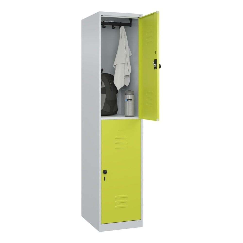 Produktabbildung Nr. 10: C+P Doppelstock-Spind Classic PLUS, 1 Abteil, HxBxT 1.850 x 400 x 500 mm, lichtgrau, clowngrün, für Vorhängeschloss, 2 Fächer