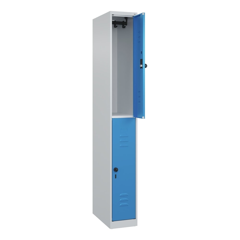 Produktabbildung Nr. 1: C+P Doppelstock-Spind Classic PLUS, 1 Abteil, HxBxT 1.850 x 250 x 500 mm, lichtgrau, lichtblau, für Vorhängeschloss, 2 Fächer