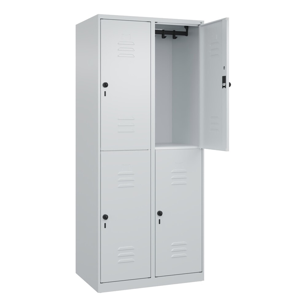 Produktabbildung: C+P Doppelstock-Spind Classic PLUS, 2 Abteile, HxBxT 1.850 x 800 x 500 mm, lichtgrau, lichtgrau, für Vorhängeschloss, 4 Fächer