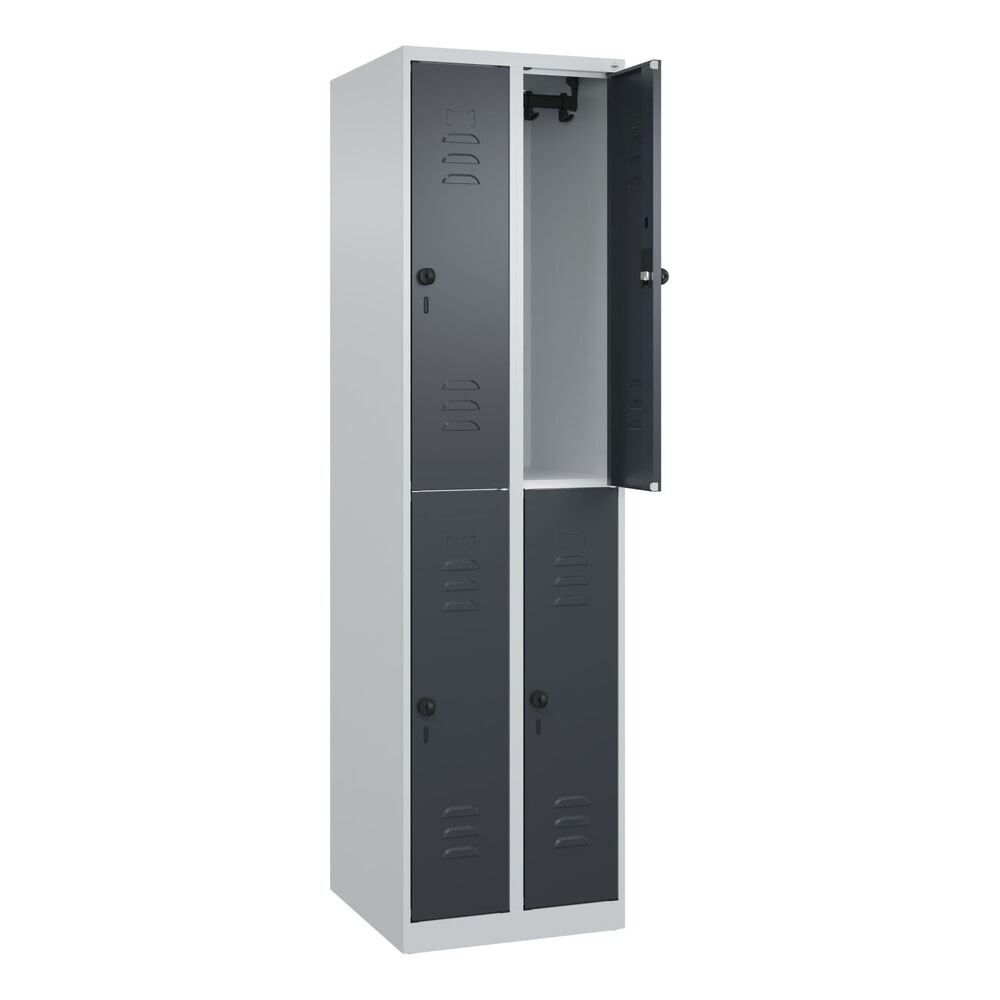 Produktabbildung Nr. 1: C+P Doppelstock-Spind Classic PLUS, 2 Abteile, HxBxT 1.850 x 500 x 500 mm, lichtgrau, anthrazitgrau, für Vorhängeschloss, 4 Fächer