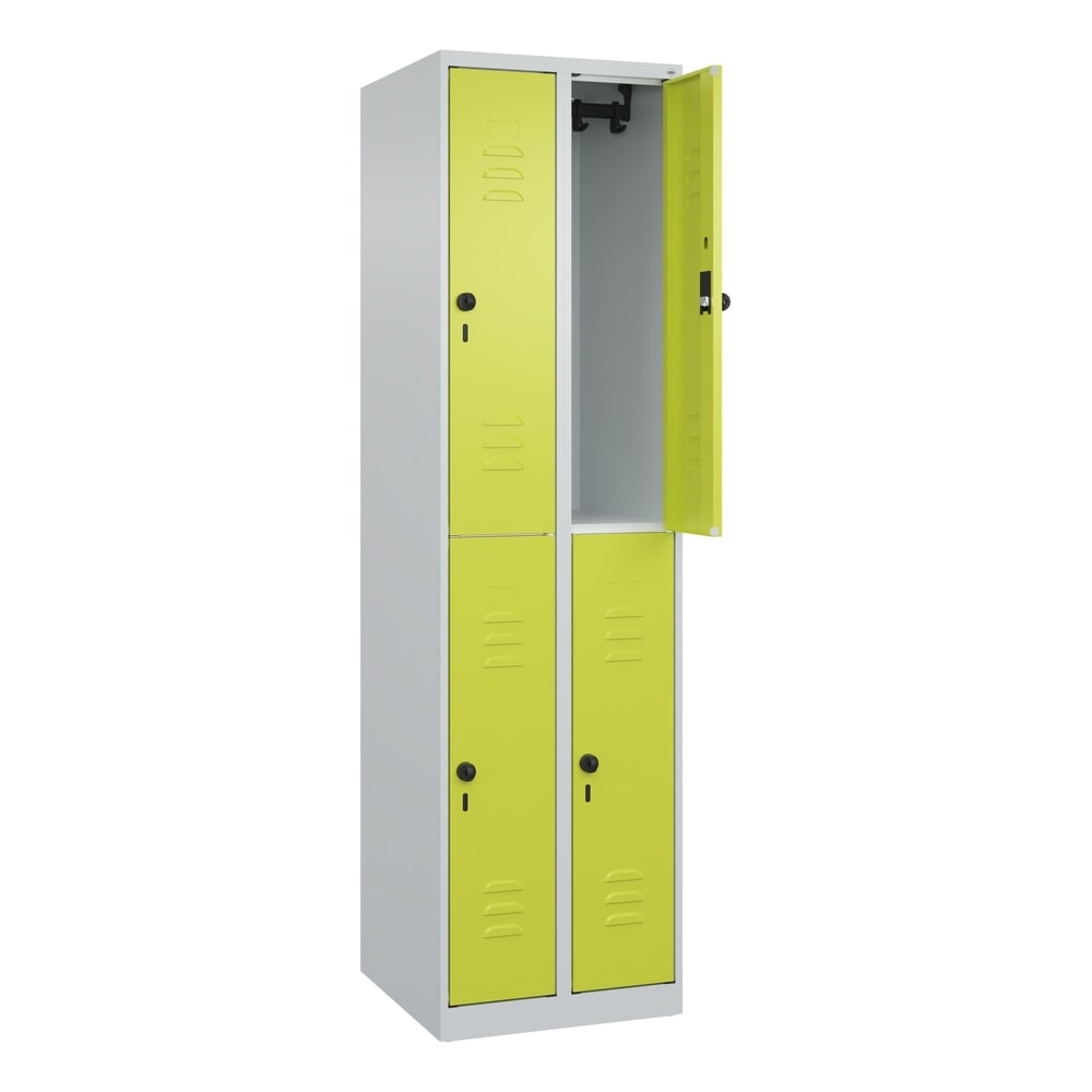 Produktabbildung: C+P Doppelstock-Spind Classic PLUS, 2 Abteile, HxBxT 1.850 x 500 x 500 mm, lichtgrau, clowngrün, für Vorhängeschloss, 4 Fächer