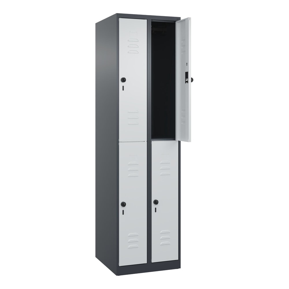 Produktabbildung: C+P Doppelstock-Spind Classic PLUS, 2 Abteile, HxBxT 1.850 x 500 x 500 mm, anthrazitgrau, lichtgrau, für Vorhängeschloss, 4 Fächer