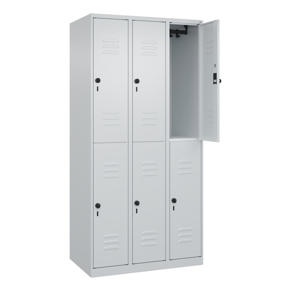 Produktabbildung Nr. 1: C+P Doppelstock-Spind Classic PLUS, 3 Abteile, HxBxT 1.850 x 900 x 500 mm, lichtgrau, lichtgrau, für Vorhängeschloss, 6 Fächer