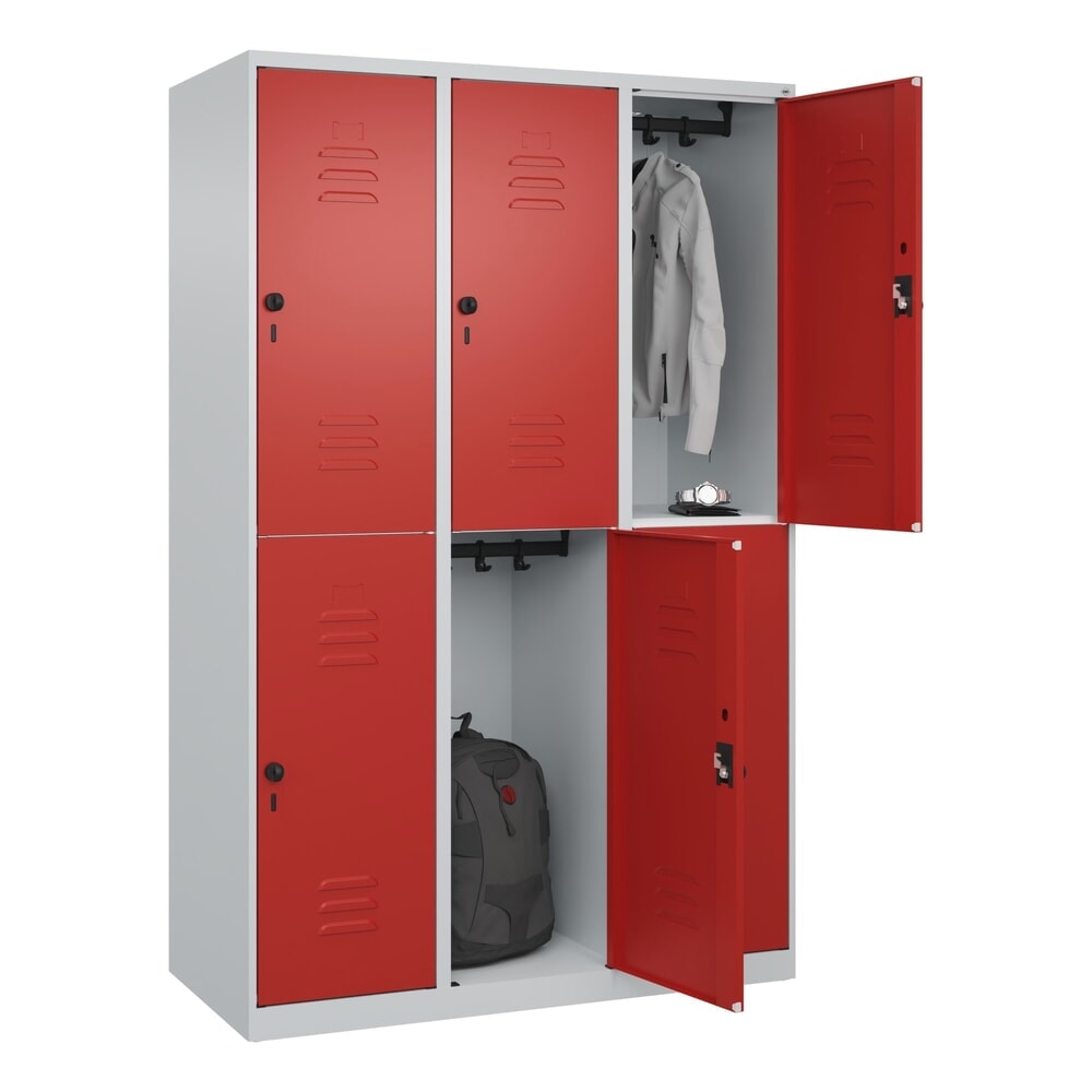 Produktabbildung Nr. 9: C+P Doppelstock-Spind Classic PLUS, 3 Abteile, HxBxT 1.850 x 1.200 x 500 mm, lichtgrau, rubinrot, für Vorhängeschloss, 6 Fächer