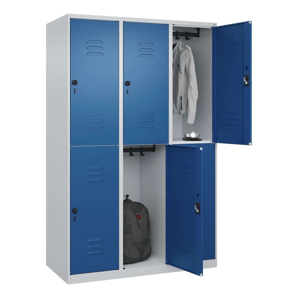 Produktabbildung Nr. 10: C+P Doppelstock-Spind Classic PLUS, 3 Abteile, HxBxT 1.850 x 1.200 x 500 mm, lichtgrau, enzianblau, für Vorhängeschloss, 6 Fächer