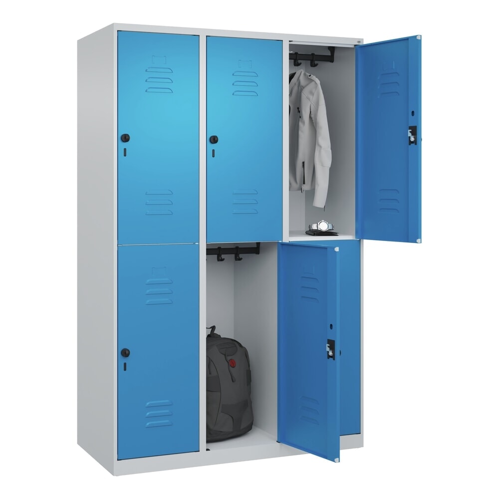 Produktabbildung Nr. 10: C+P Doppelstock-Spind Classic PLUS, 3 Abteile, HxBxT 1.850 x 1.200 x 500 mm, lichtgrau, lichtblau, für Vorhängeschloss, 6 Fächer