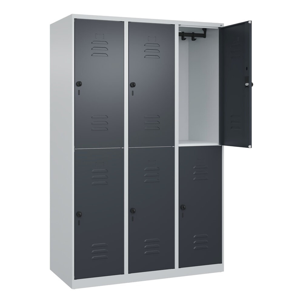 Produktabbildung: C+P Doppelstock-Spind Classic PLUS, 3 Abteile, HxBxT 1.850 x 1.200 x 500 mm, lichtgrau, anthrazitgrau, für Vorhängeschloss, 6 Fächer