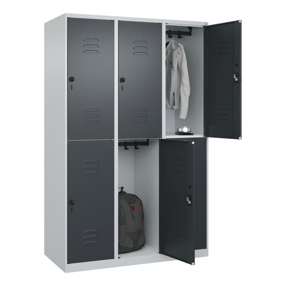 Produktabbildung Nr. 10: C+P Doppelstock-Spind Classic PLUS, 3 Abteile, HxBxT 1.850 x 1.200 x 500 mm, lichtgrau, anthrazitgrau, für Vorhängeschloss, 6 Fächer