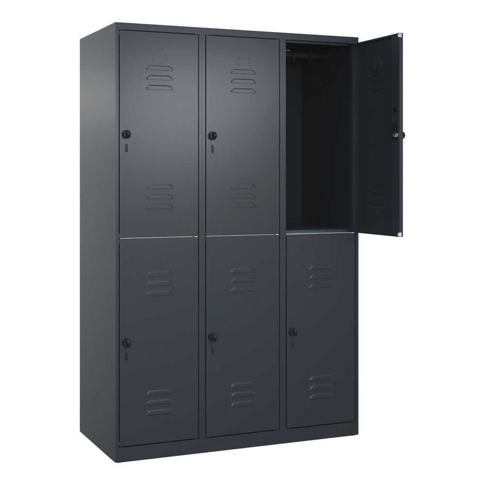 Produktabbildung: C+P Doppelstock-Spind Classic PLUS, 3 Abteile, HxBxT 1.850 x 1.200 x 500 mm, anthrazitgrau, anthrazitgrau, für Vorhängeschloss, 6 Fächer