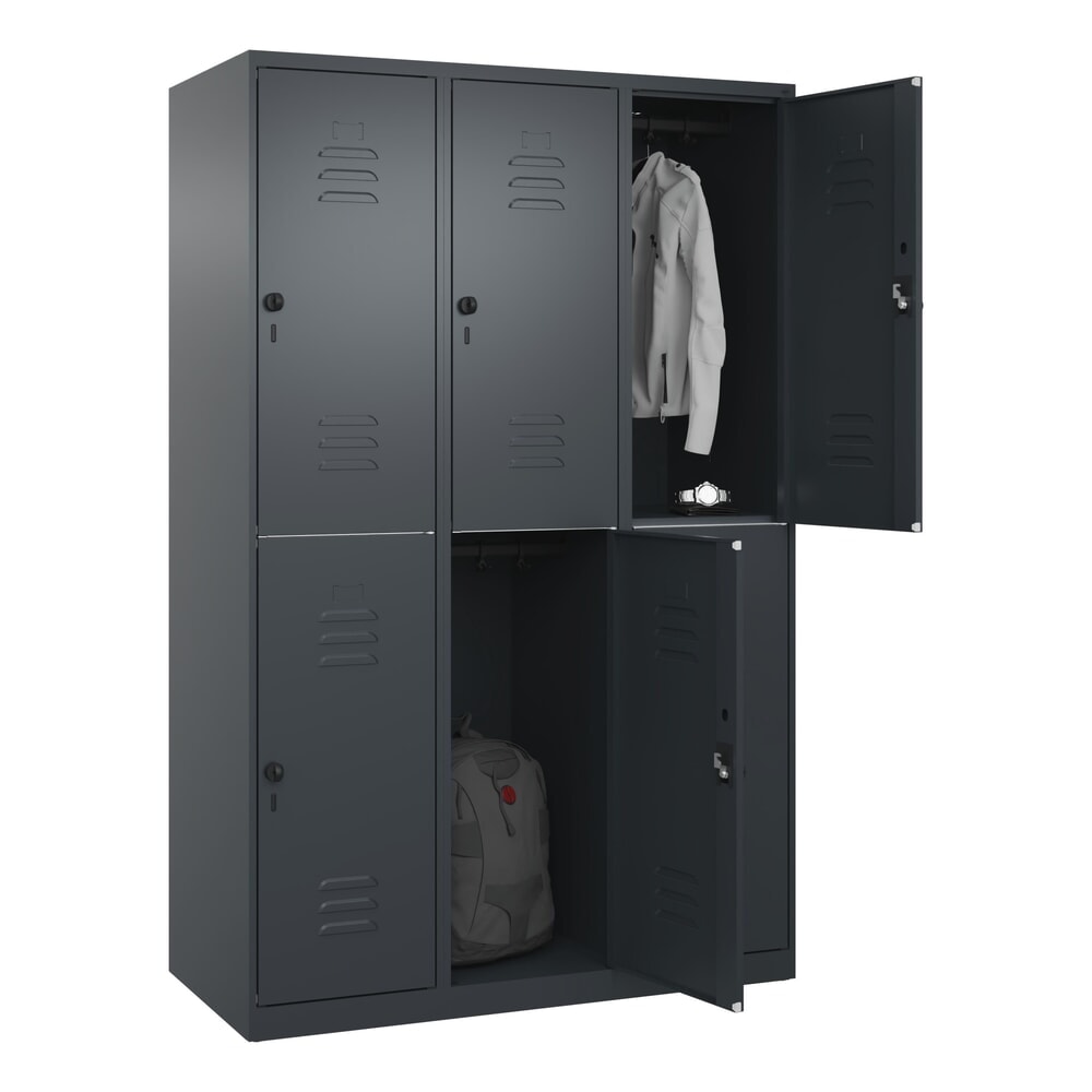 Produktabbildung Nr. 10: C+P Doppelstock-Spind Classic PLUS, 3 Abteile, HxBxT 1.850 x 1.200 x 500 mm, anthrazitgrau, anthrazitgrau, für Vorhängeschloss, 6 Fächer